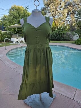 Ava & Viv Olive Green Maxi Dress with Button Bodice